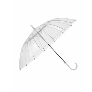 Зонт-трость полуавтомат, купол 100 см., 16 спиц, система «антиветер», прозрачный, белый, бесцветный