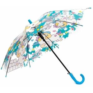 Зонт-трость полуавтомат, купол 80 см., прозрачный, голубой