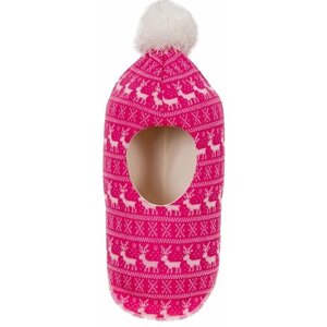 Балаклава шлем ЛапсиПапси, демисезон/зима, шерсть, с помпоном, подкладка, размер 1. (48 - 50 см), розовый
