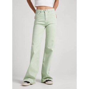 Брюки клеш Pepe Jeans летние, полуприлегающий силуэт, повседневный стиль, размер 28/32, зеленый