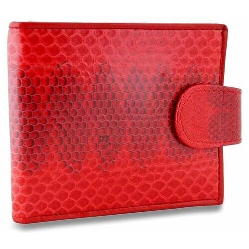 Бумажник Exotic Leather, натуральная кожа, фактура под рептилию, на кнопках, красный