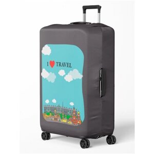 Чехол для чемодана , размер M, серый, голубой