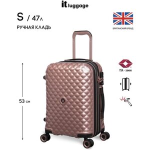 Чемодан IT Luggage, поликарбонат, жесткое дно, опорные ножки на боковой стенке, износостойкий, увеличение объема, 47 л, размер S+розовый