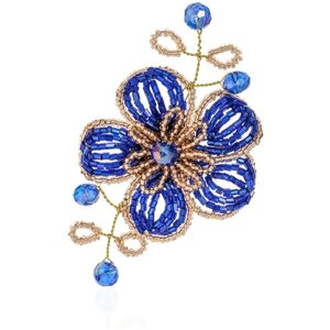 Дизайнерская синяя брошь цветок из бисера