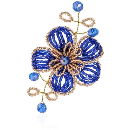 Дизайнерская синяя брошь цветок из бисера