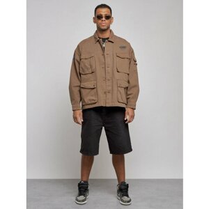 Джинсовая куртка MTFORCE демисезонная, силуэт свободный, карманы, манжеты, размер 56, коричневый