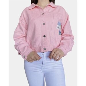 Джинсовая куртка , размер 44, розовый