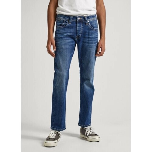 Джинсы Pepe Jeans, прямой силуэт, средняя посадка, размер 31/34, синий