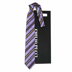 Галстук Emilio Pucci, натуральный шелк, широкий, в полоску, для мужчин, фиолетовый