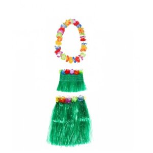 Гавайская юбка зеленая 40 см, топ, ожерелье лея 96 см