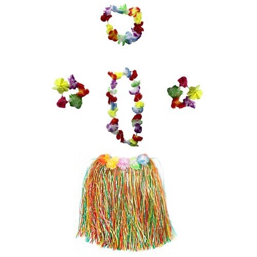 Гавайский набор с юбкой, ожерельем, венком и браслетами