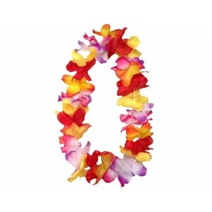 Гавайское ожерелье "Пышное", цвет желтый, оранжевый, красный, розовый, сиреневый