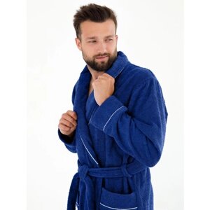 Халат Everliness, длинный рукав, банный халат, пояс/ремень, карманы, размер 52, синий