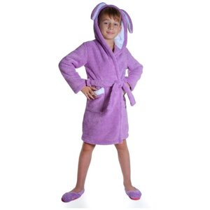 Халат S-Family для мальчиков, капюшон, карманы, пояс в комплекте, размер 24, фиолетовый