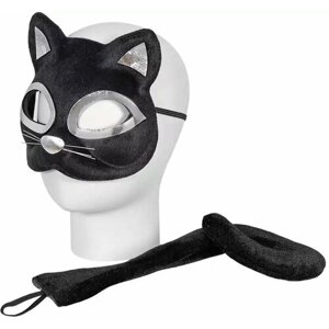 Карнавальная маска кошка с хвостом