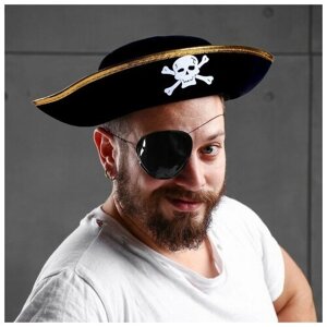 Карнавальная шляпа "Пират" р. 56 золотистая каемка микс 317928