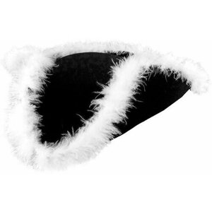 Карнавальная шляпа Треуголка, с белыми перьями, фетр, Черный, 1 шт.
