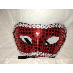 Карнавальная венецианская маска с кружевами . Красная.