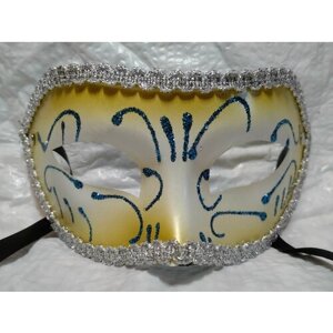 Карнавальная венецианская маска с кружевами . Золото с синим.