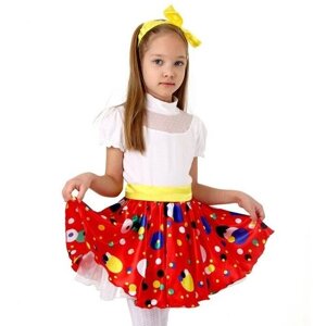 Карнавальная юбка для вечеринки красная в горох, повязка, рост98-104 9502941