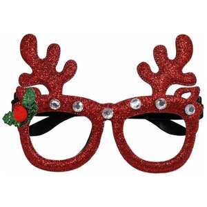 Карнавальные очки Рожки оленя с остролистом красные