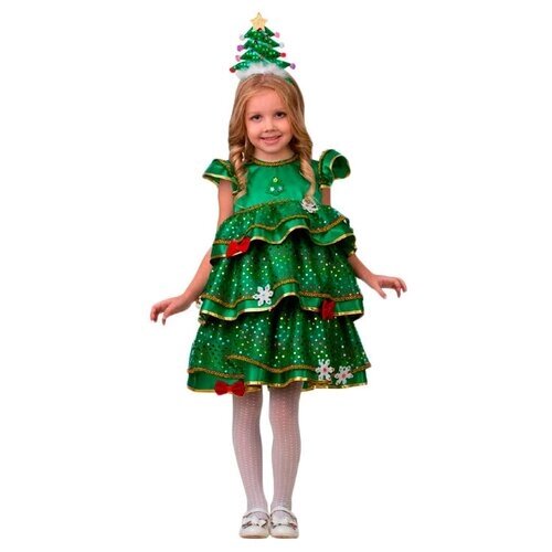 Карнавальный костюм «Ёлочка-Малышка», платье, ободок ёлочка, сатин, размер 32, рост 122 см