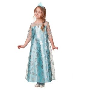 Карнавальный костюм «Эльза», сатин 2, платье, корона, р. 32, рост 128 см
