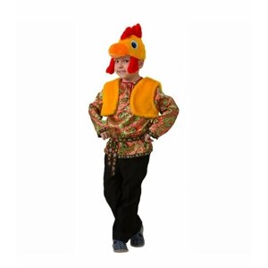 Карнавальный костюм "Петушок Петруша", Рост 104-116 см; 3 поедмета: маска, жилет, рубашка (сатин)