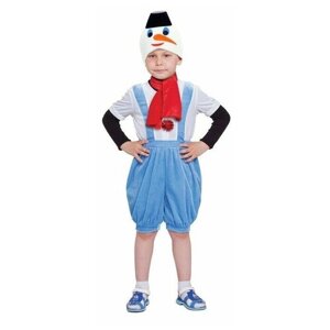 Карнавальный костюм "Снеговик с чёрным ведром", комбинезон, маска, шарф, рост 110-116 см