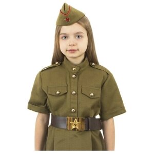 Карнавальный костюм Страна Карнавалия военного: платье с коротким рукавом, пилотка, ремень, размер 42, рост 158-164 см.