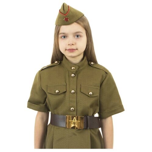 Карнавальный костюм Страна Карнавалия военного: платье с коротким рукавом, пилотка, ремень, размер 42, рост 158-164 см.