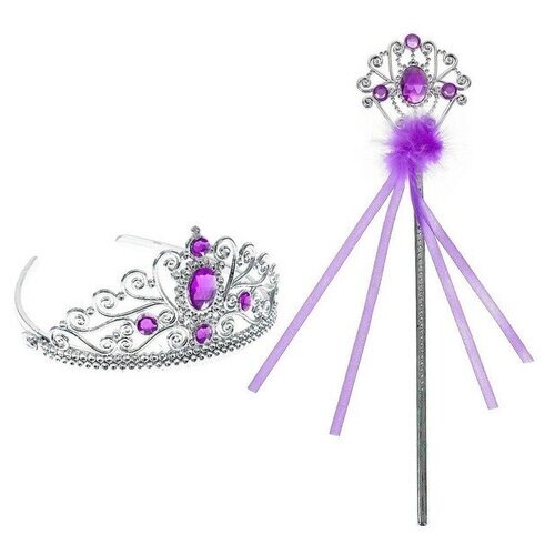 Карнавальный набор «Принцесса», корона, жезл с камнями, цвет фиолетовый