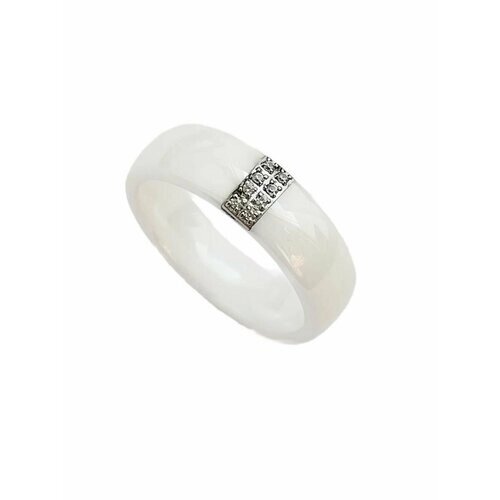 Кольцо, циркон, искусственный камень, размер 18, белый, серебряный