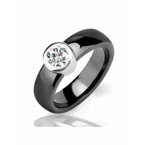 Кольцо, циркон, искусственный камень, размер 19, черный, серебряный