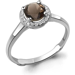 Кольцо Diamant online, серебро, 925 проба, кварц, фианит, размер 19, коричневый