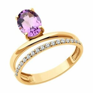 Кольцо Diamant online, золото, 585 проба, аметист, фианит, размер 18.5, фиолетовый