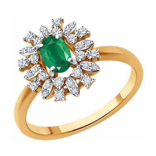 Кольцо Diamant online, золото, 585 проба, бриллиант, изумруд, размер 18.5