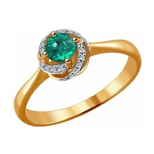 Кольцо Diamant online, золото, 585 проба, бриллиант, изумруд, размер 18