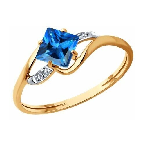 Кольцо Diamant online, золото, 585 проба, фианит, топаз Swarovski, размер 17.5