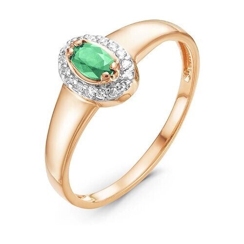 Кольцо Diamant online, золото, 585 проба, изумруд, бриллиант, размер 18, зеленый, бесцветный