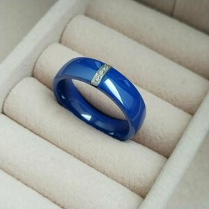 Кольцо, искусственный камень, керамика, циркон, размер 16, синий