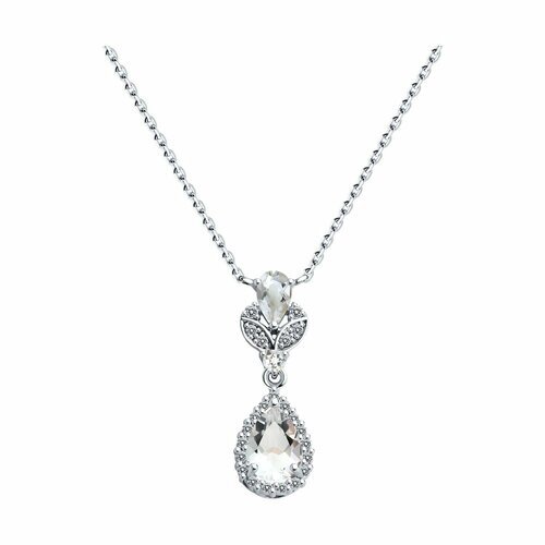 Колье Diamant online, белое золото, 585 проба, горный хрусталь, бриллиант, длина 40 см., бесцветный