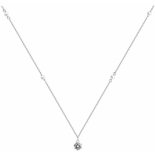 Колье Diamant online, серебро, 925 проба, фианит, жемчуг Swarovski синтетический, длина 40 см.
