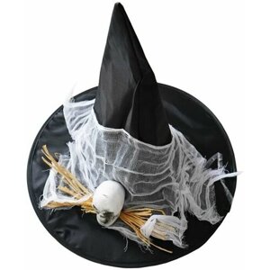Колпак "Ведьма" Черный с черепом, украшение, декор для Хэллоуина