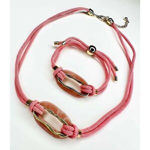 Комплект бижутерии: колье, браслет, размер колье/цепочки 40 см., розовый, серебряный