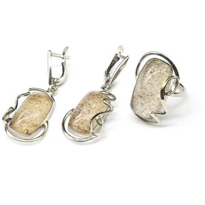 Комплект бижутерии Радуга Камня: кольцо, серьги, кварцит, кварц, размер кольца 18, мультиколор