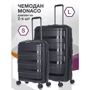 Комплект чемоданов L'case Monaco, 2 шт., полипропилен, водонепроницаемый, 129 л, размер S/L, черный