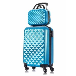 Комплект чемоданов L'case Phatthaya, 2 шт., ABS-пластик, рифленая поверхность, опорные ножки на боковой стенке, износостойкий, размер S, голубой, синий