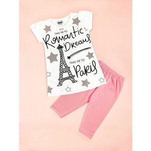 Комплект для девочки, футболка и капри Париж, размер 98