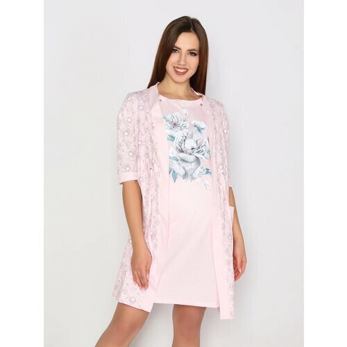 Комплект для кормления Style Margo, халат, сорочка, застежка пуговицы, укороченный рукав, размер 56, розовый